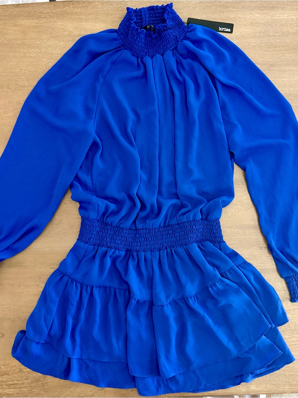 Krisa Turtleneck Ruffle Skirt Dress in Azurite Blue from Revolve